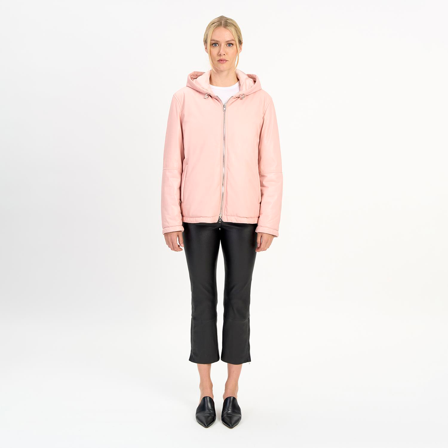 K14525 | LEATHER OVER PUFFER JACKET