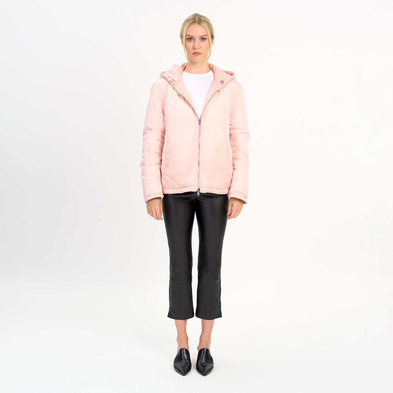 K14525 | LEATHER OVER PUFFER JACKET