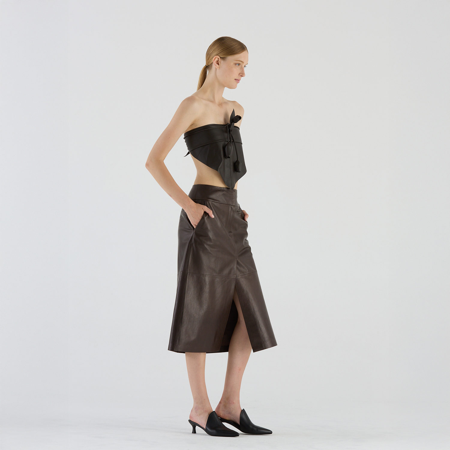 K14919 |LEATHER A-LINE LONGETTE SKIRT