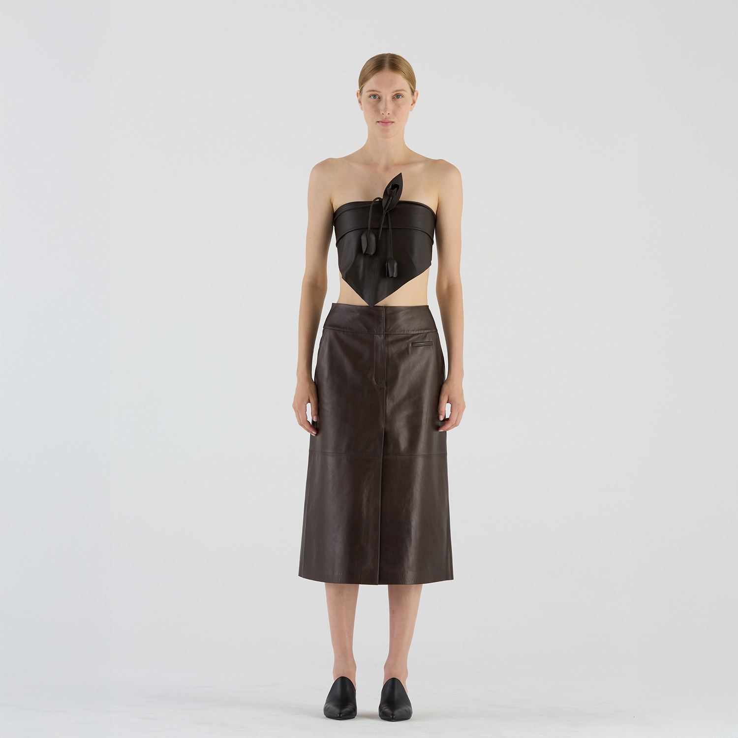 K14919 |LEATHER A-LINE LONGETTE SKIRT