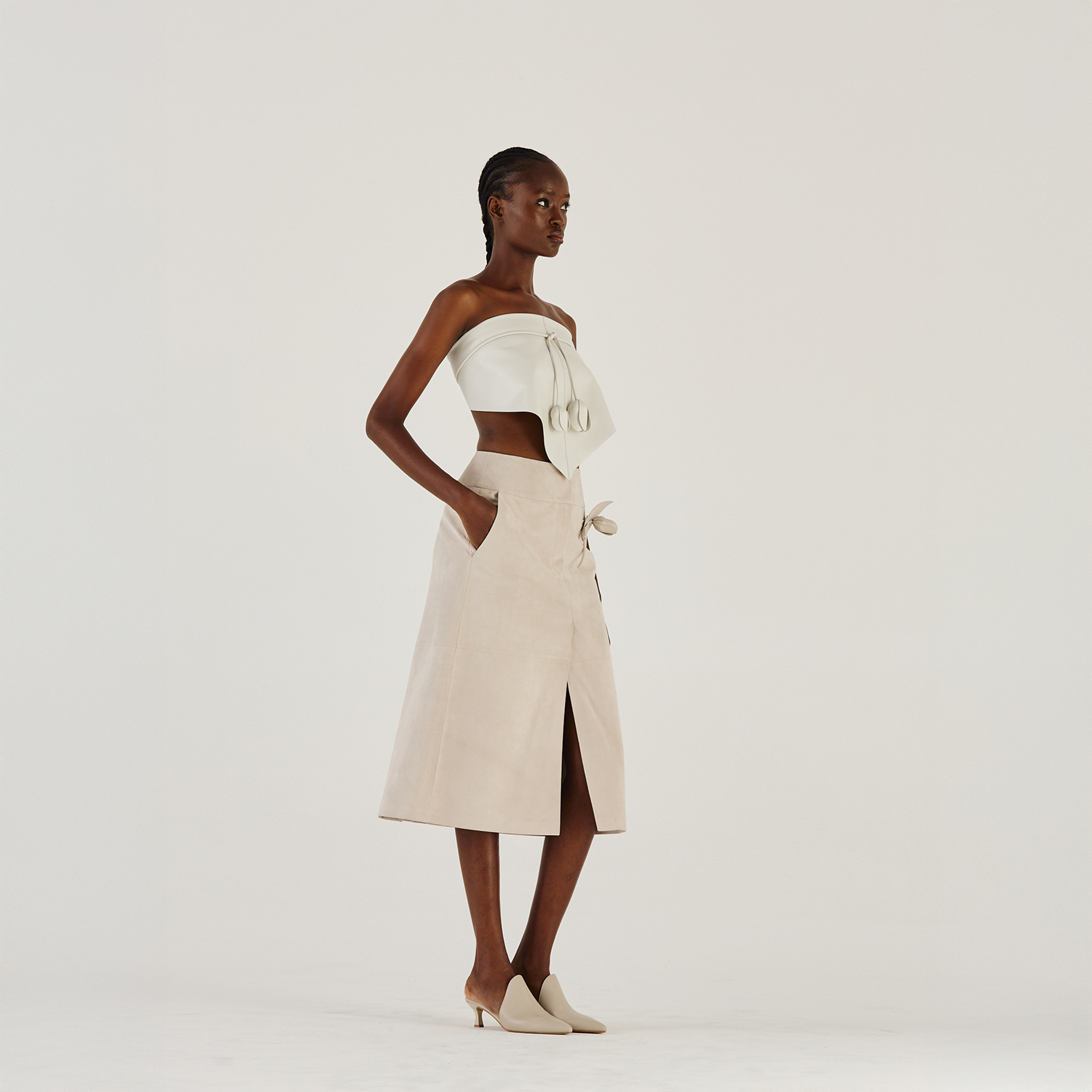 K14919_ |  LEATHER A-LINE LONGETTE SKIRT