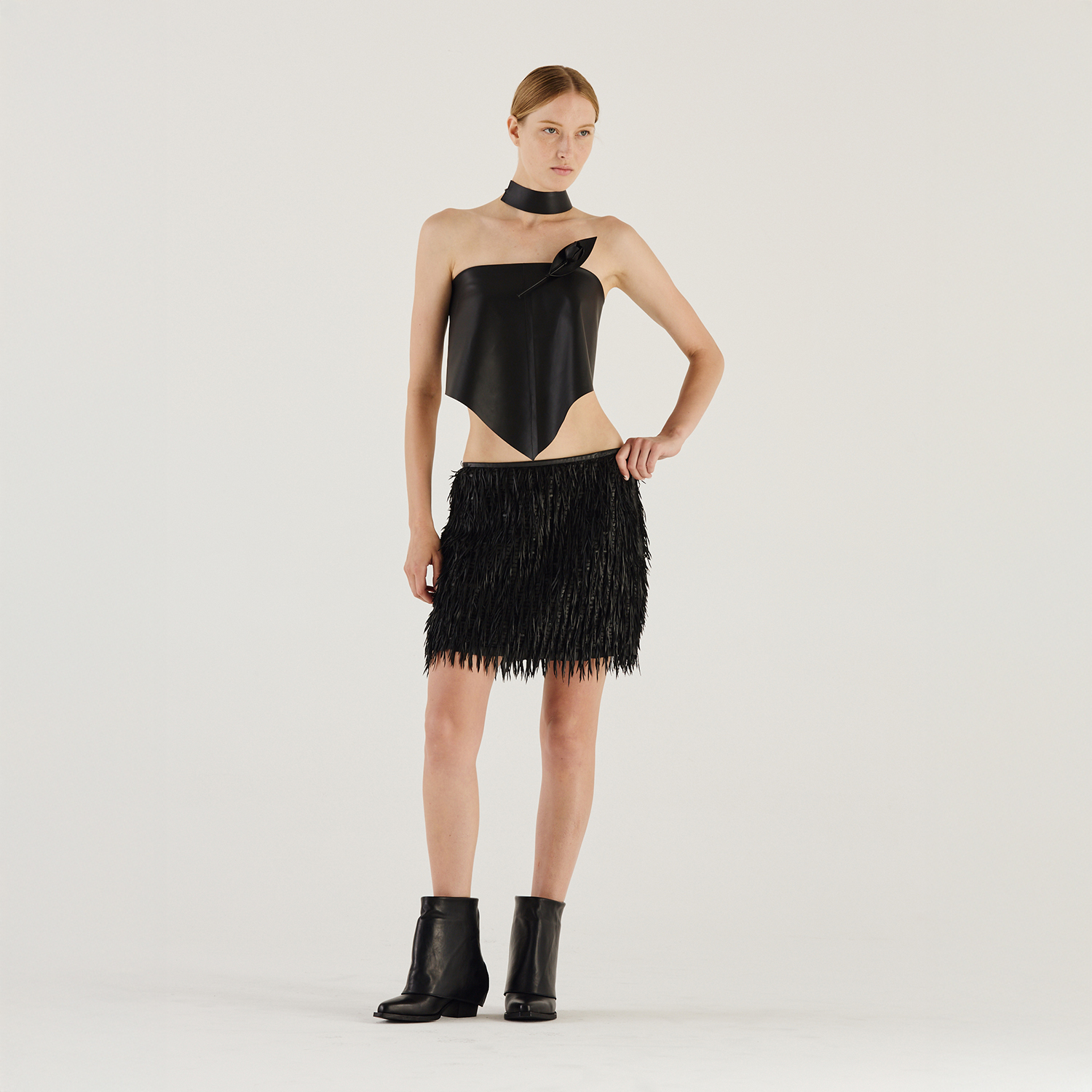 K14935 | LEATHER FRINGE INTERTWINED SKIRT