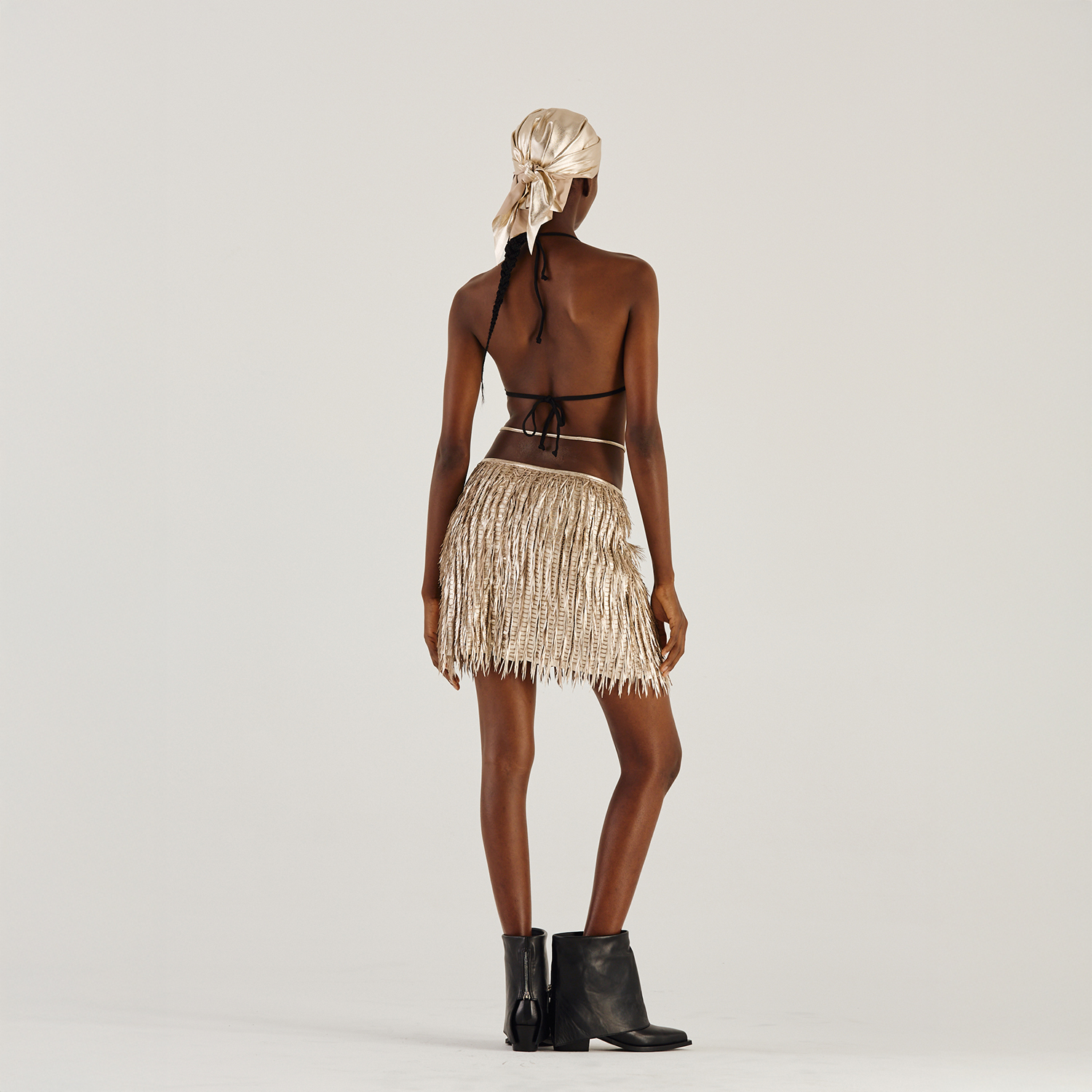 K14935_ | LEATHER FRINGE INTERTWINED SKIRT