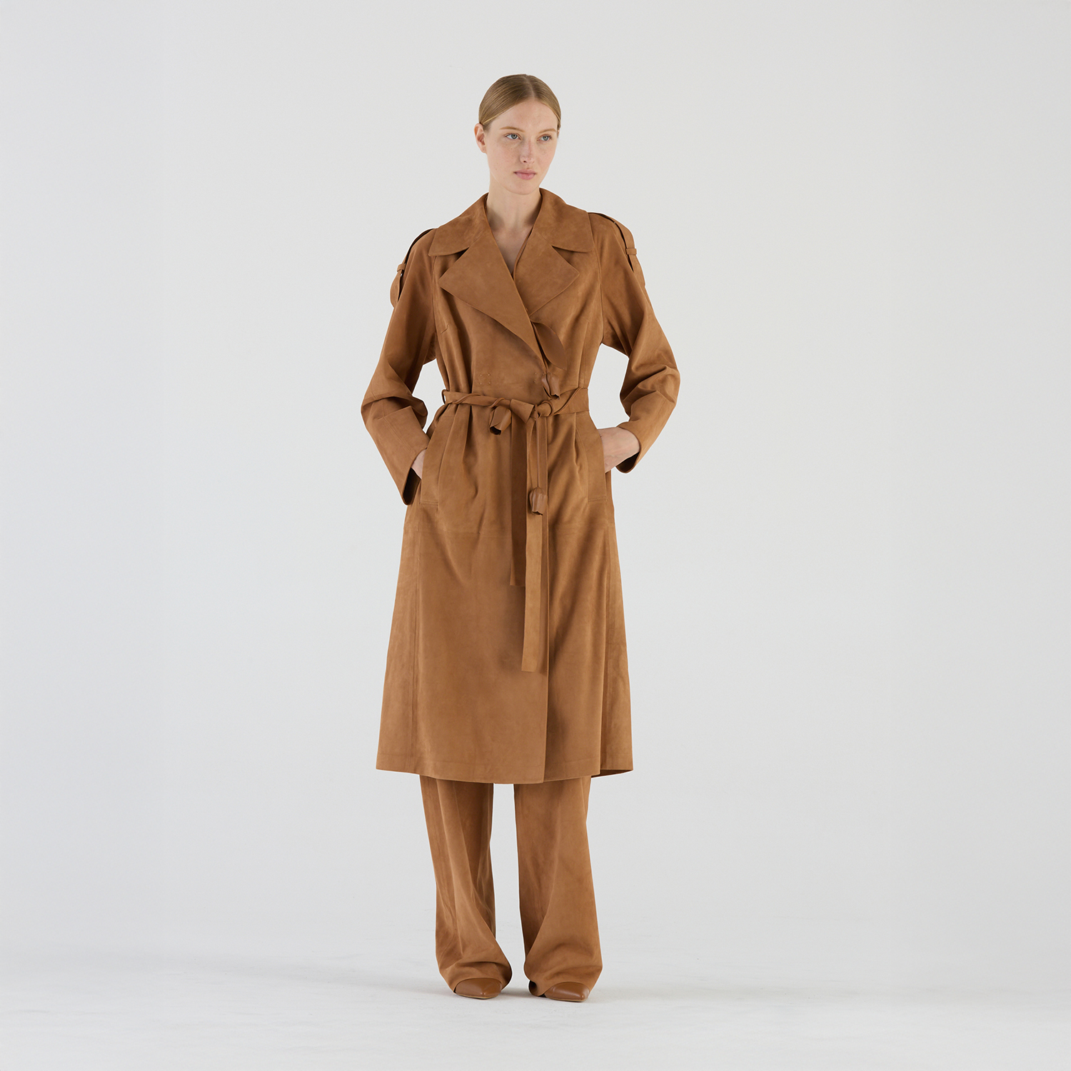K14938 | LEATHER ROBE TRENCH COAT