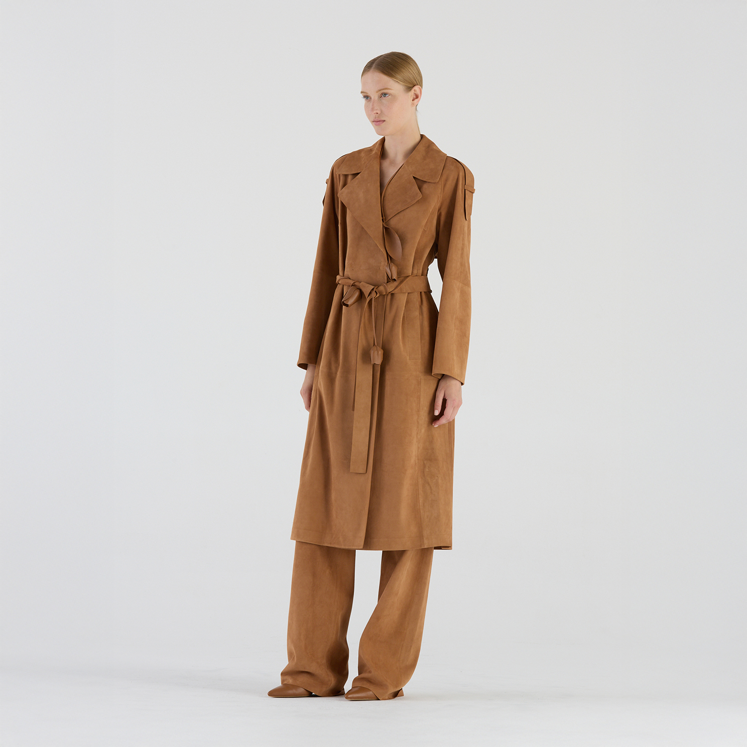 K14938 | LEATHER ROBE TRENCH COAT