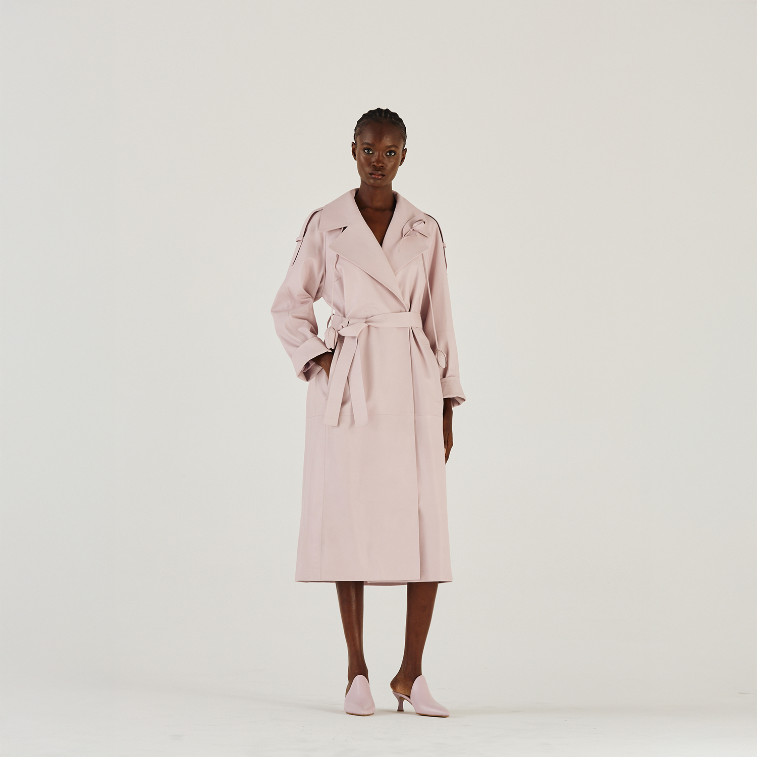 K14994 | LEATHER ROBE TRENCH COAT