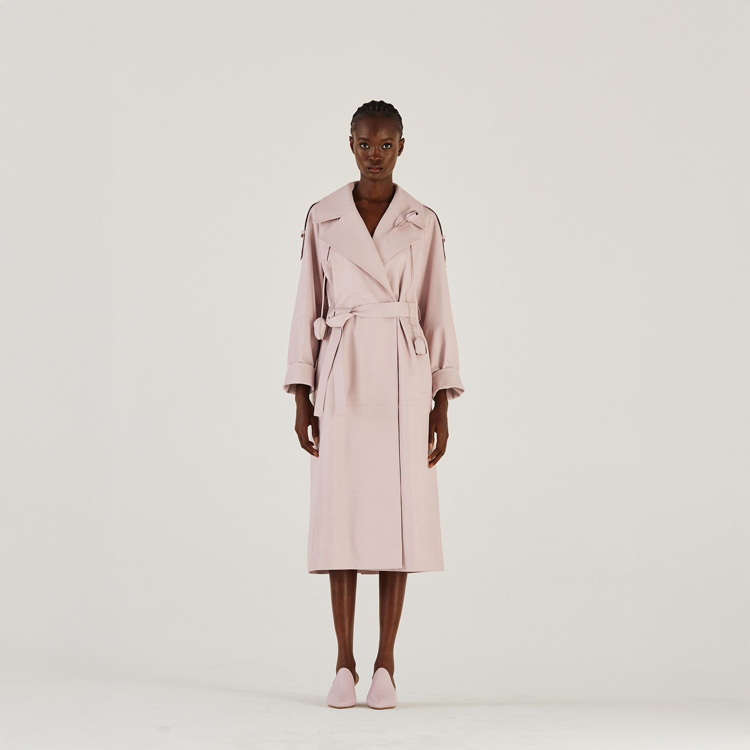 K14994 | LEATHER ROBE TRENCH COAT