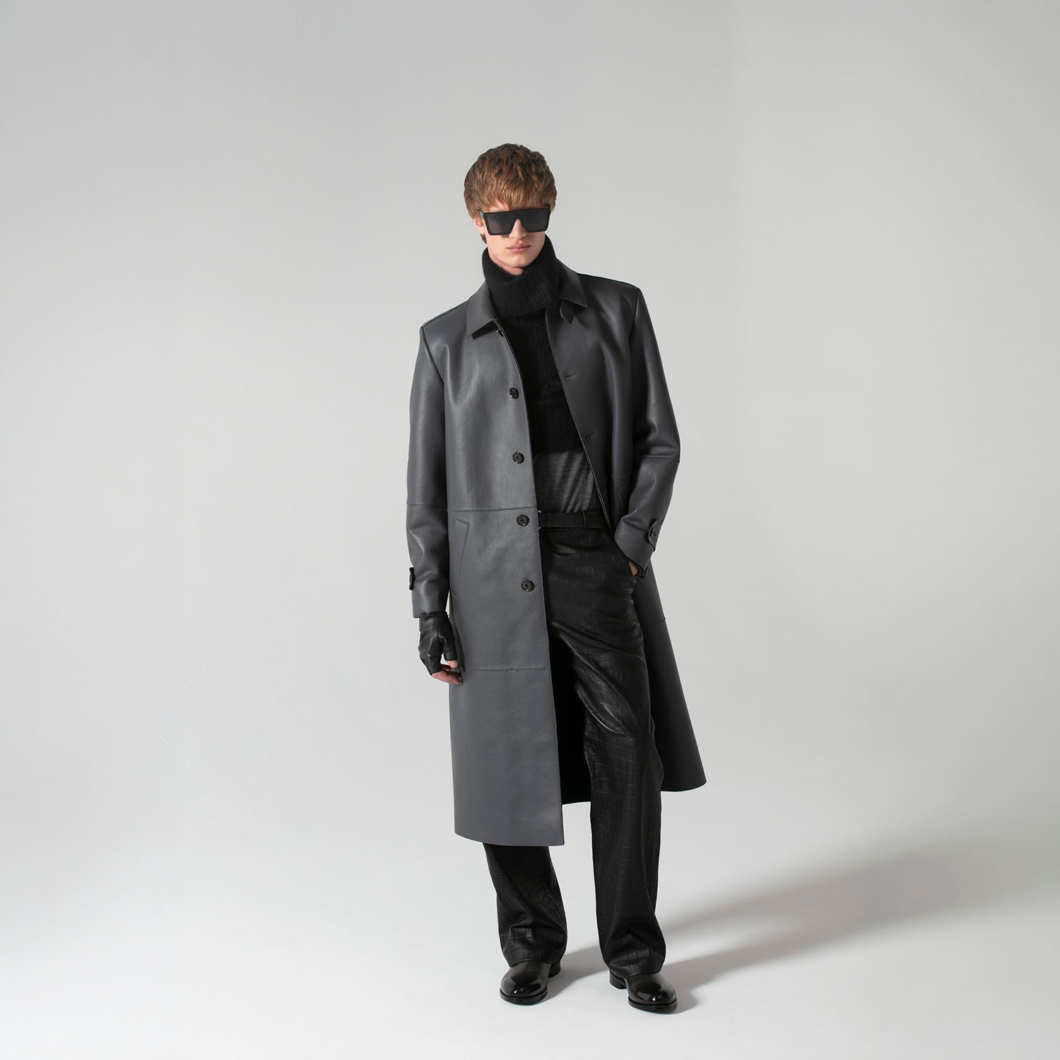 K15151 - LEATHER LONG CAR COAT