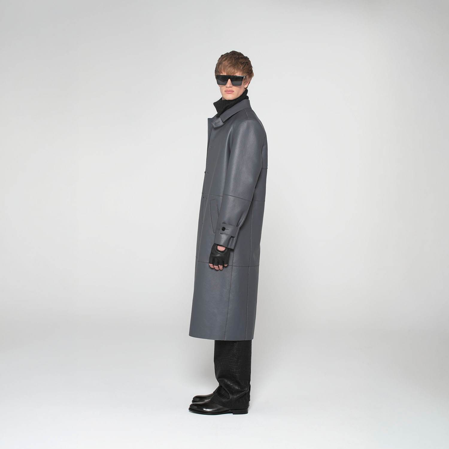 K15151 - LEATHER LONG CAR COAT