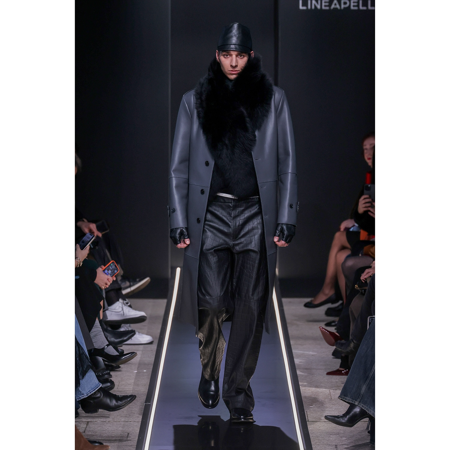 K15151 - LEATHER LONG CAR COAT