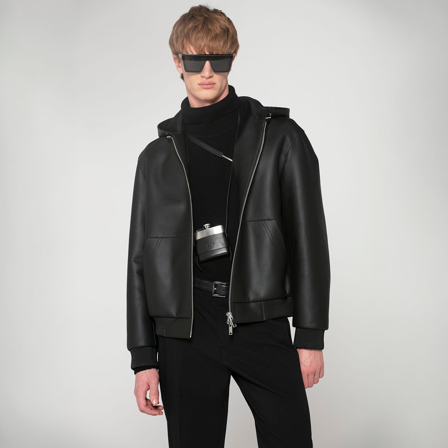 K15154 - LEATHER LAMINATED HOODIE JACKET