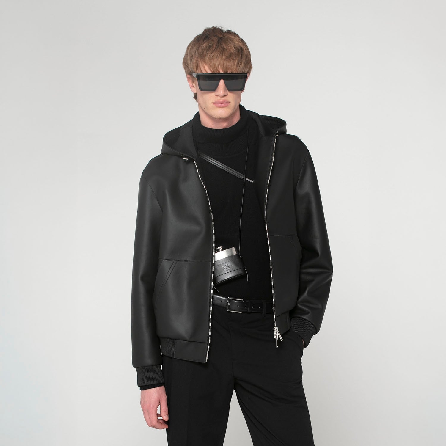 K15154 - LEATHER LAMINATED HOODIE JACKET