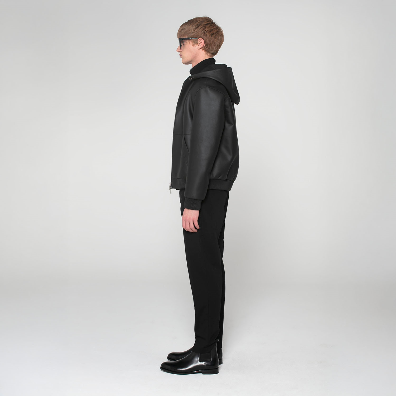K15154 - LEATHER LAMINATED HOODIE JACKET