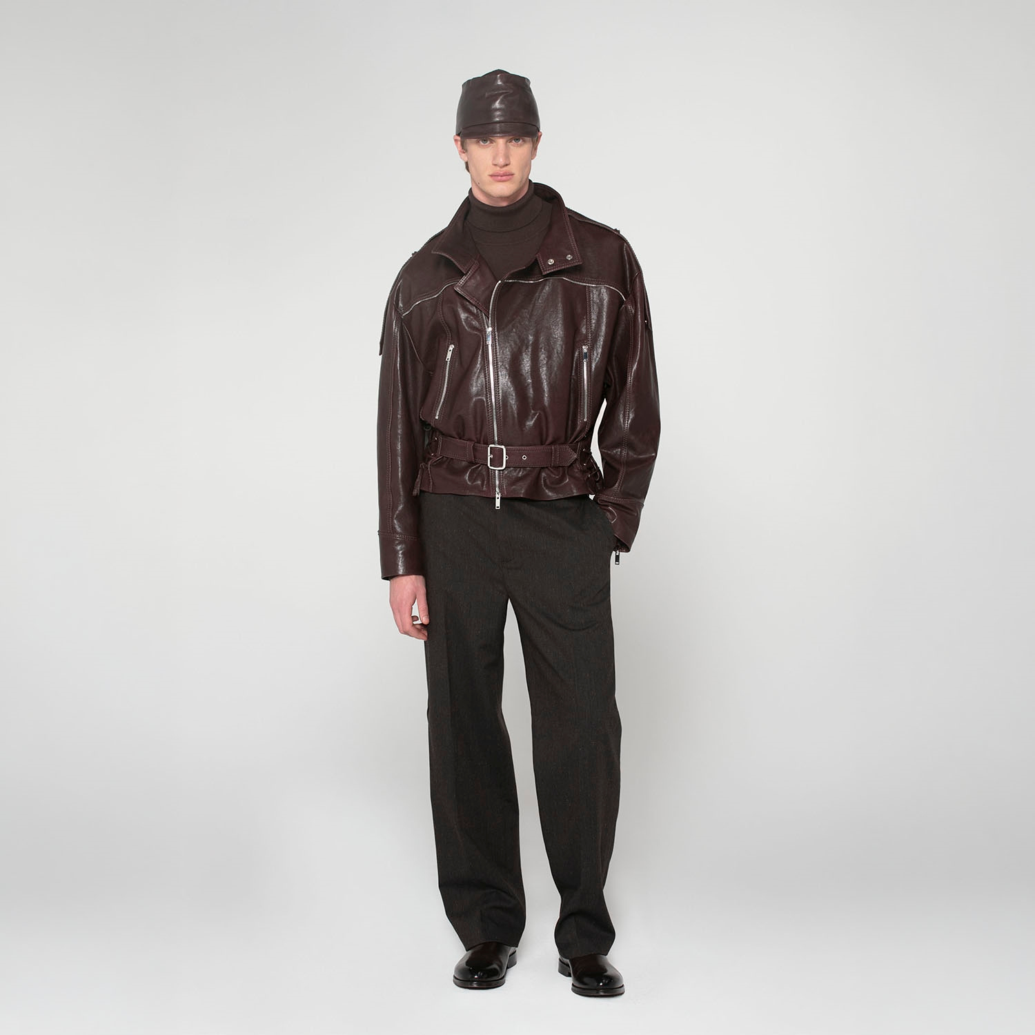K15157 - LEATHER OVERSIZED BIKER JACKET