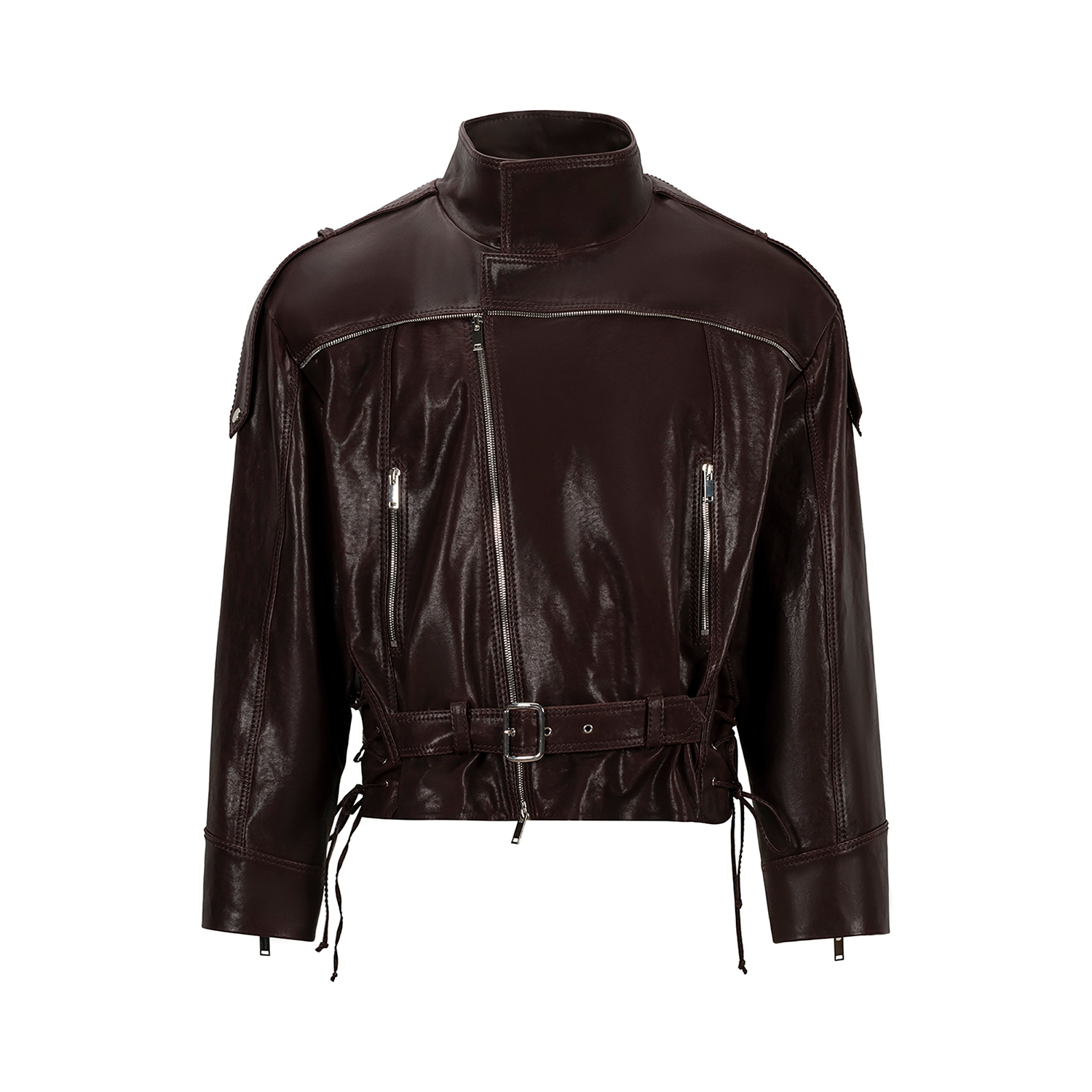K15157 - LEATHER OVERSIZED BIKER JACKET