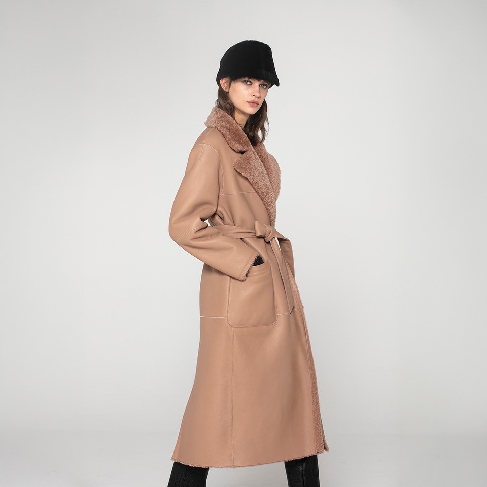 K15173-SHEARLING REVERSIBLE ROBE COAT