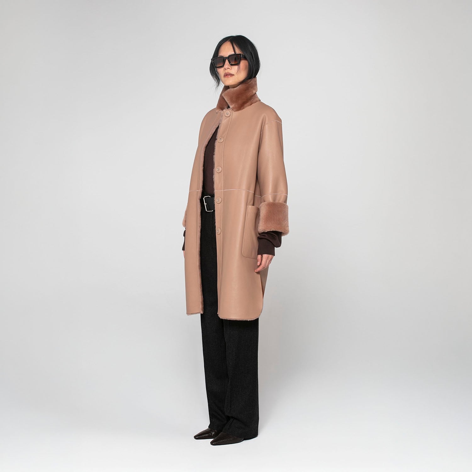 K15174- SHEARLING REVERSIBLE CHEMISE COAT
