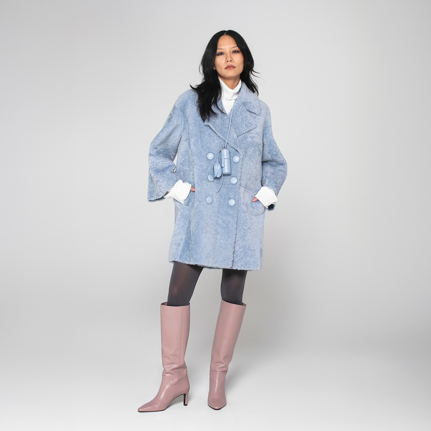 K15175-SHEARLING DOUBLE-BREASTED CABAN
