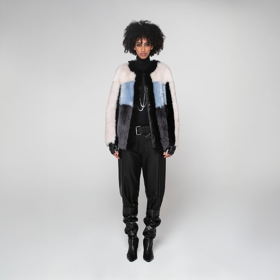 K15179-SHEARLING ROUND NECK JACKET