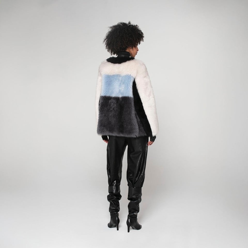 K15179-SHEARLING ROUND NECK JACKET