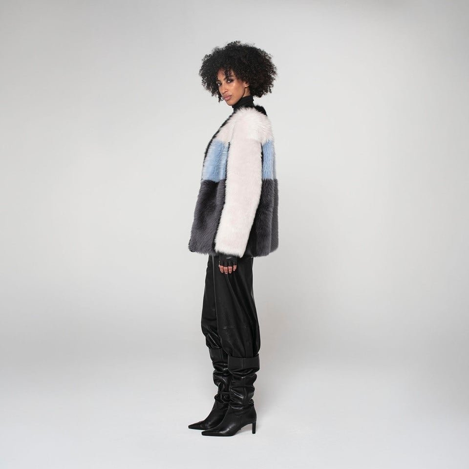 K15179-SHEARLING ROUND NECK JACKET