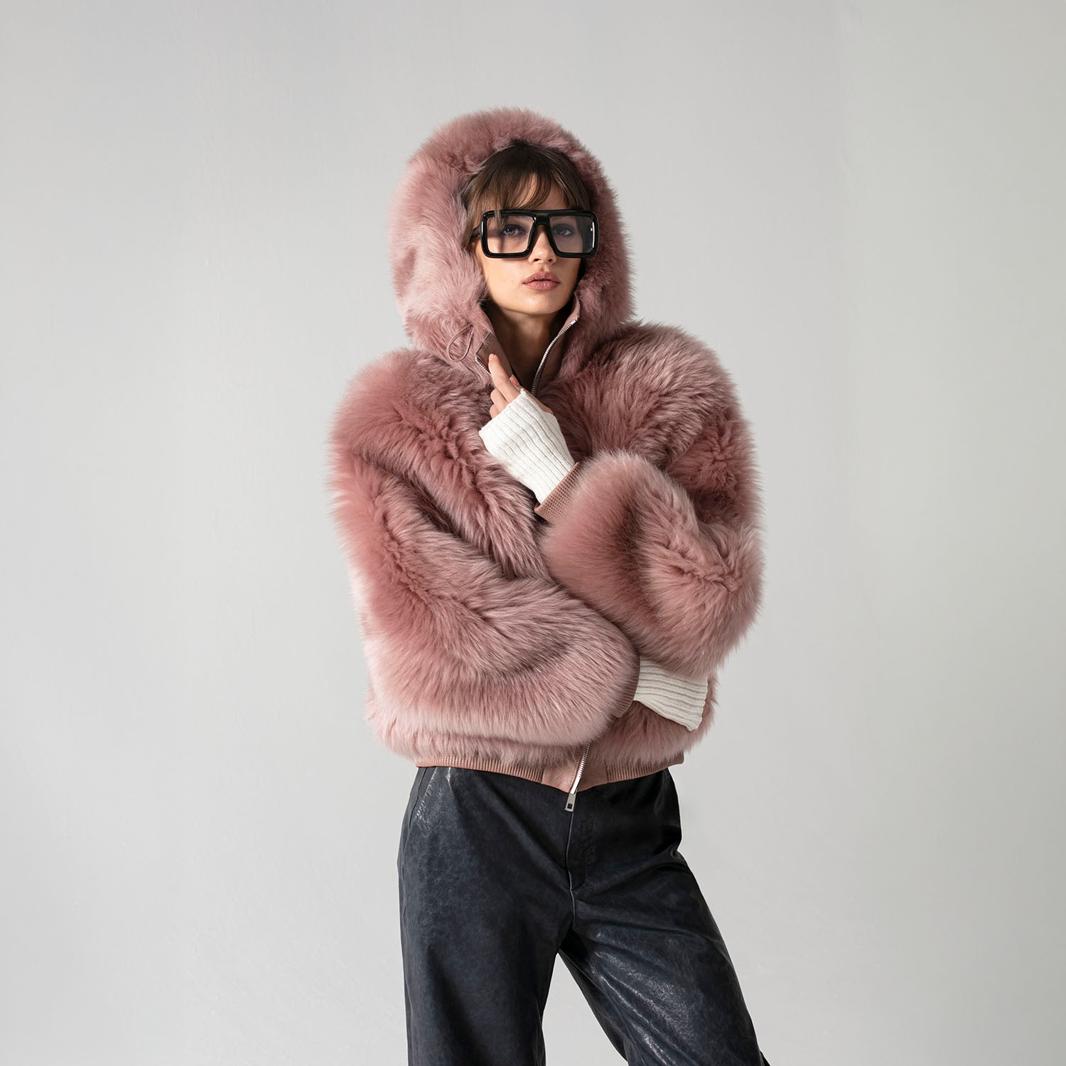 K151841- SHEARLING HOODIE JACKET