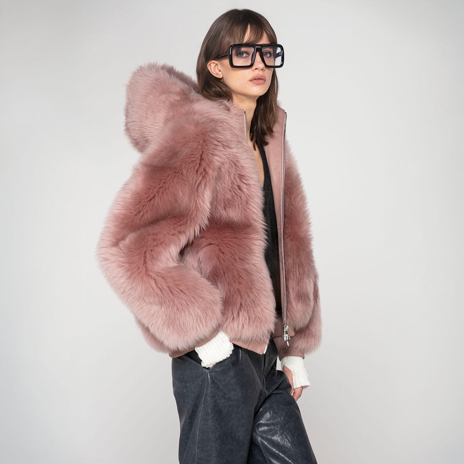 K151841- SHEARLING HOODIE JACKET