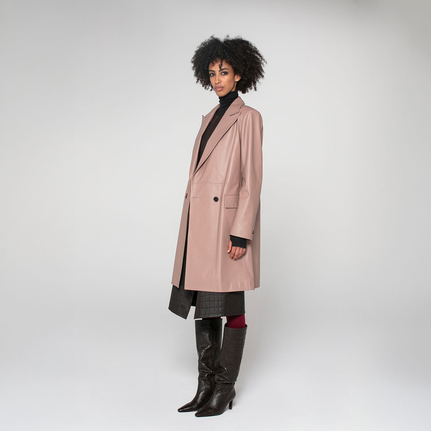 K15189 - LEATHER DOUBLE-BREASTED COAT