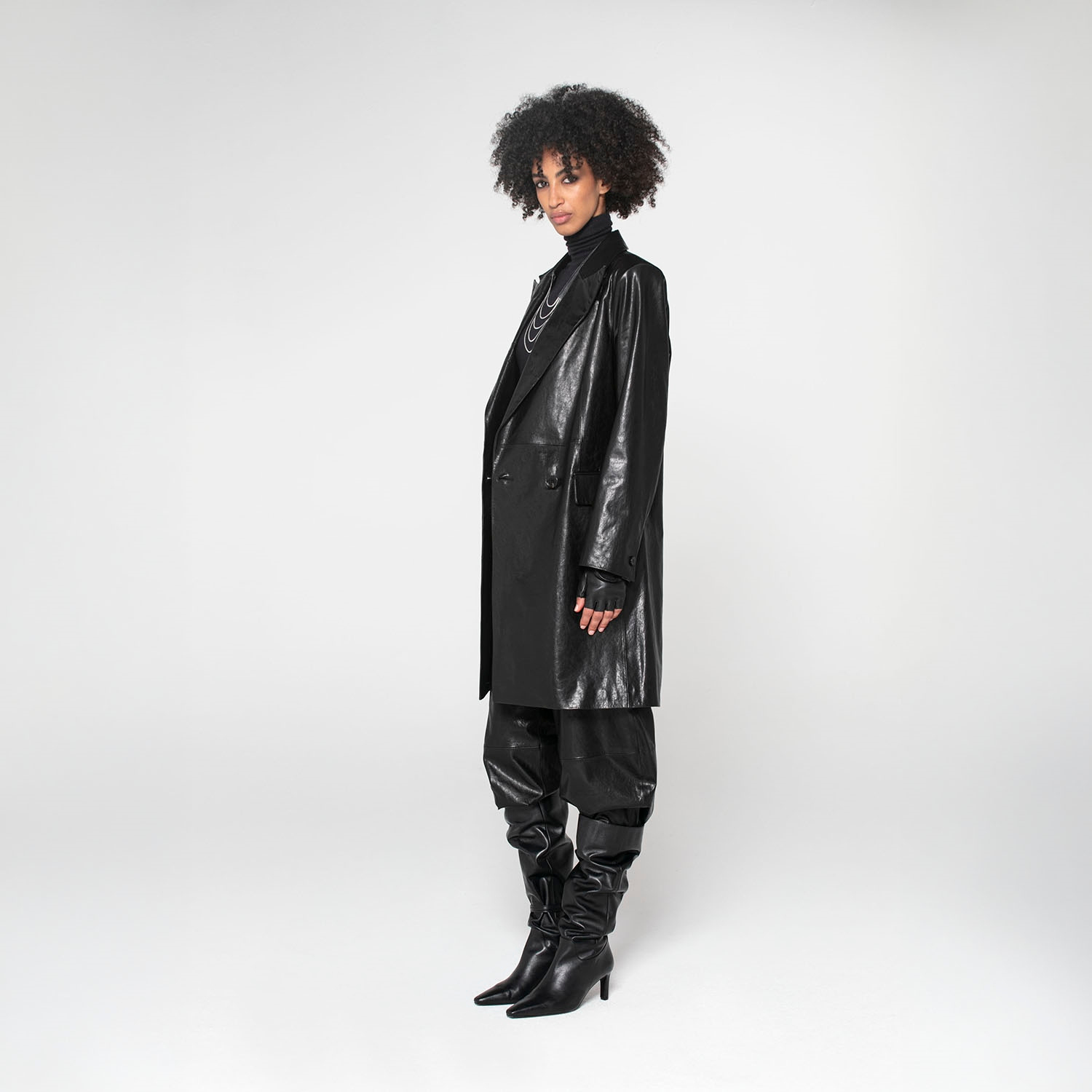 K151891 - LEATHER DOUBLE-BREASTED COAT