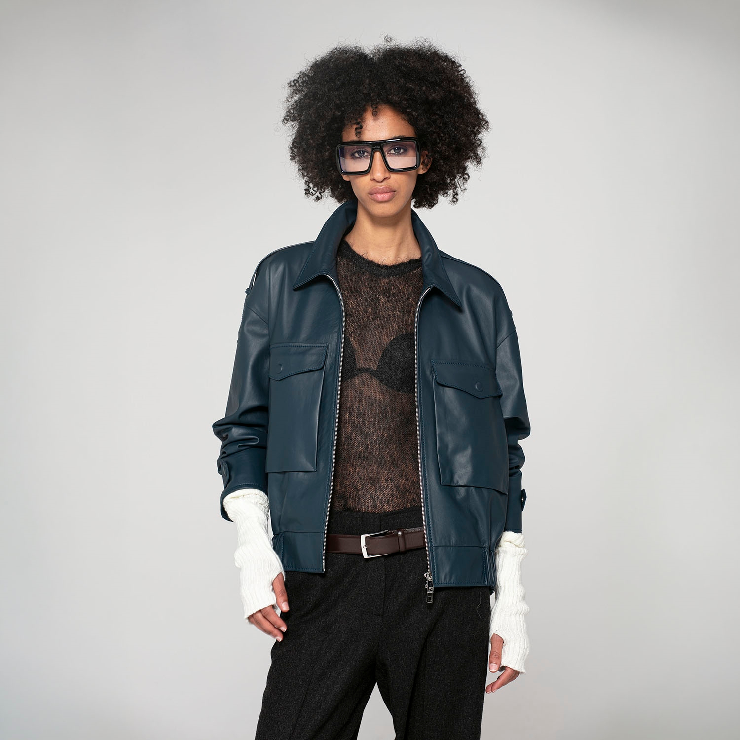 K15193- LEATHER OVERSIZED BOMBER