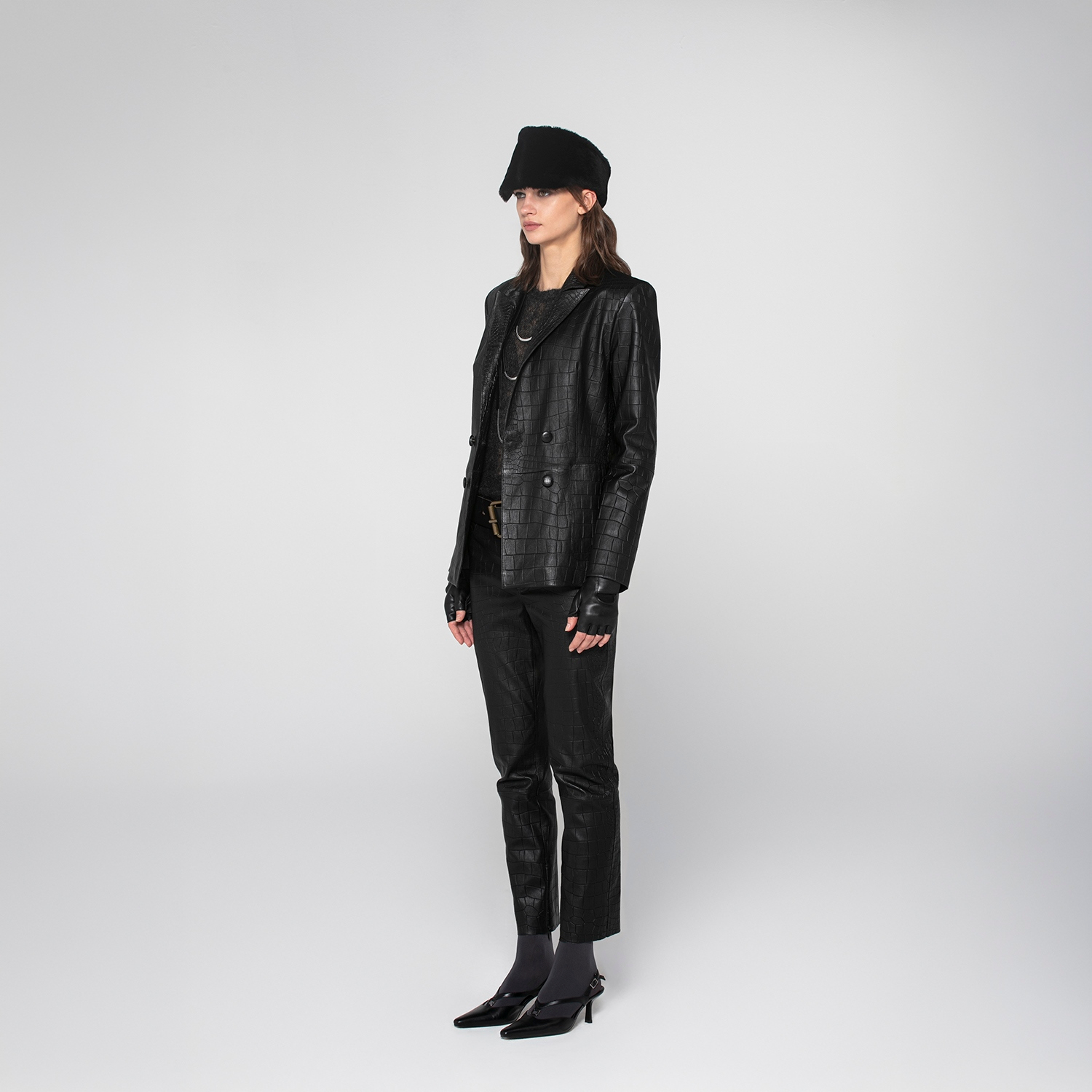 K151991- LEATHER DOUBLE- BREASTED BLAZER