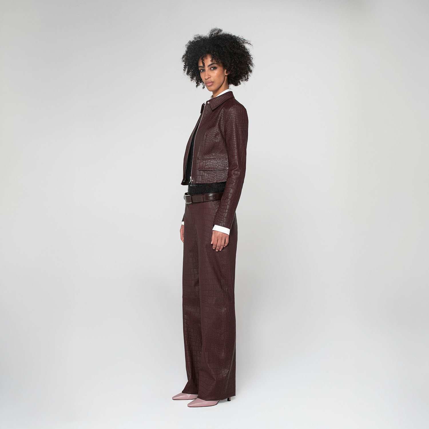 K15201 - LEATHER SHORT COLLAR JACKET