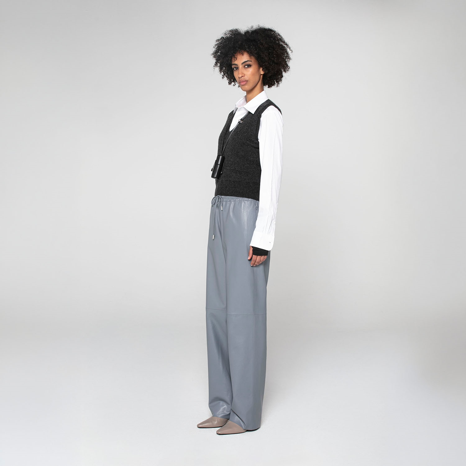 K15211- LEATHER ELASTIC WAISTBAND TROUSERS