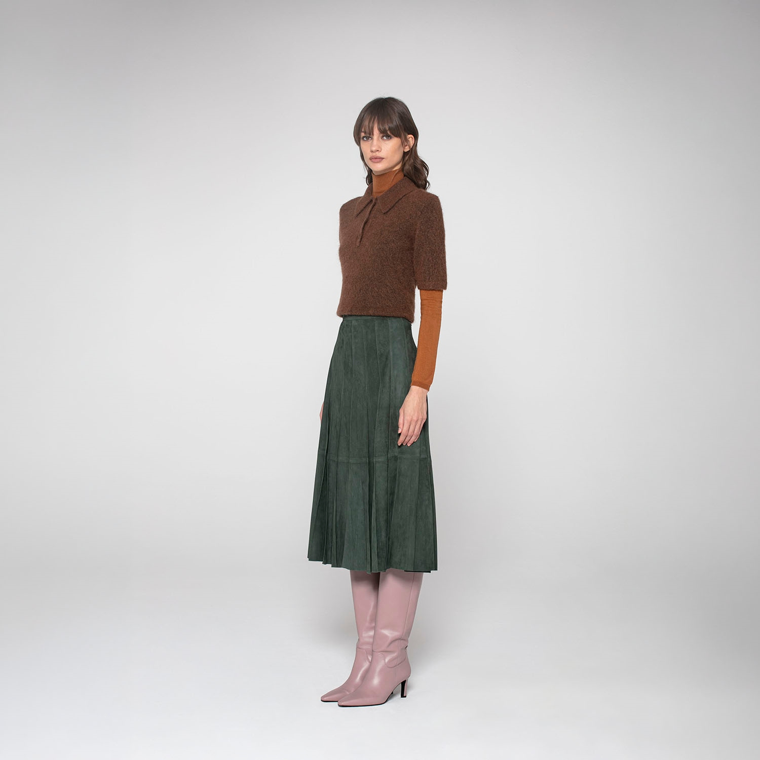 K152181 - LEATHER CUT PLEATS SKIRT