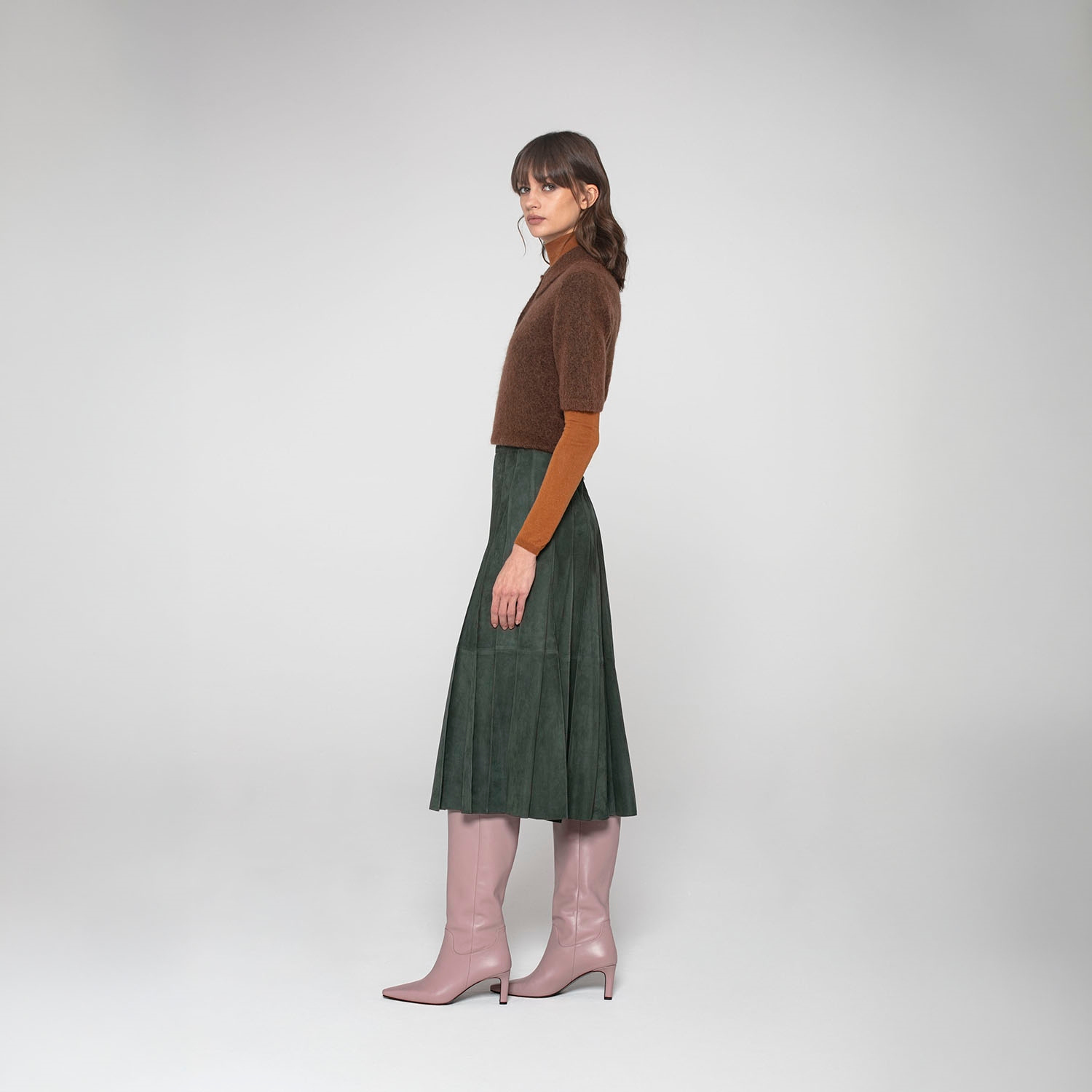 K152181 - LEATHER CUT PLEATS SKIRT