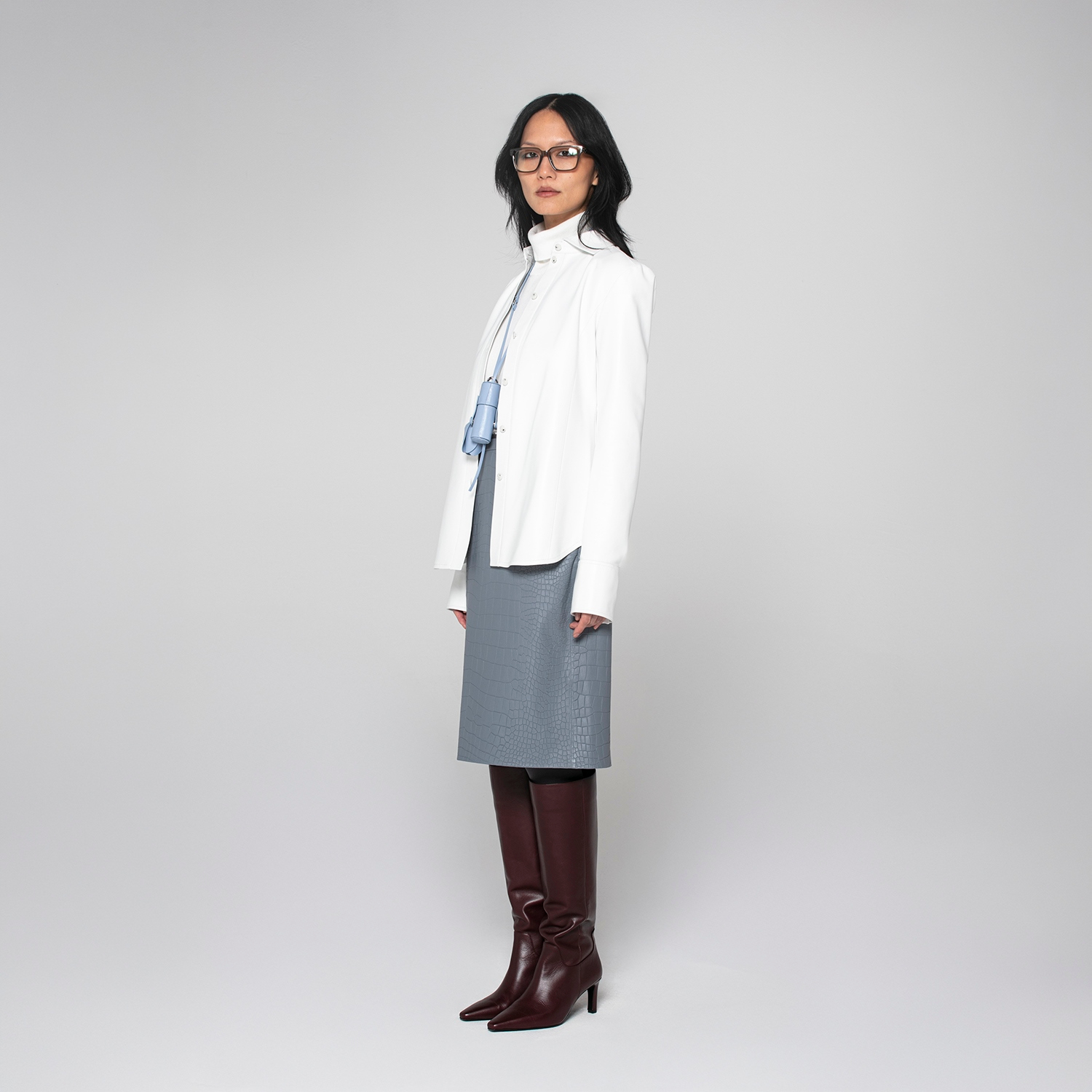 K15230- LEATHER MIDI STRETCH SKIRT