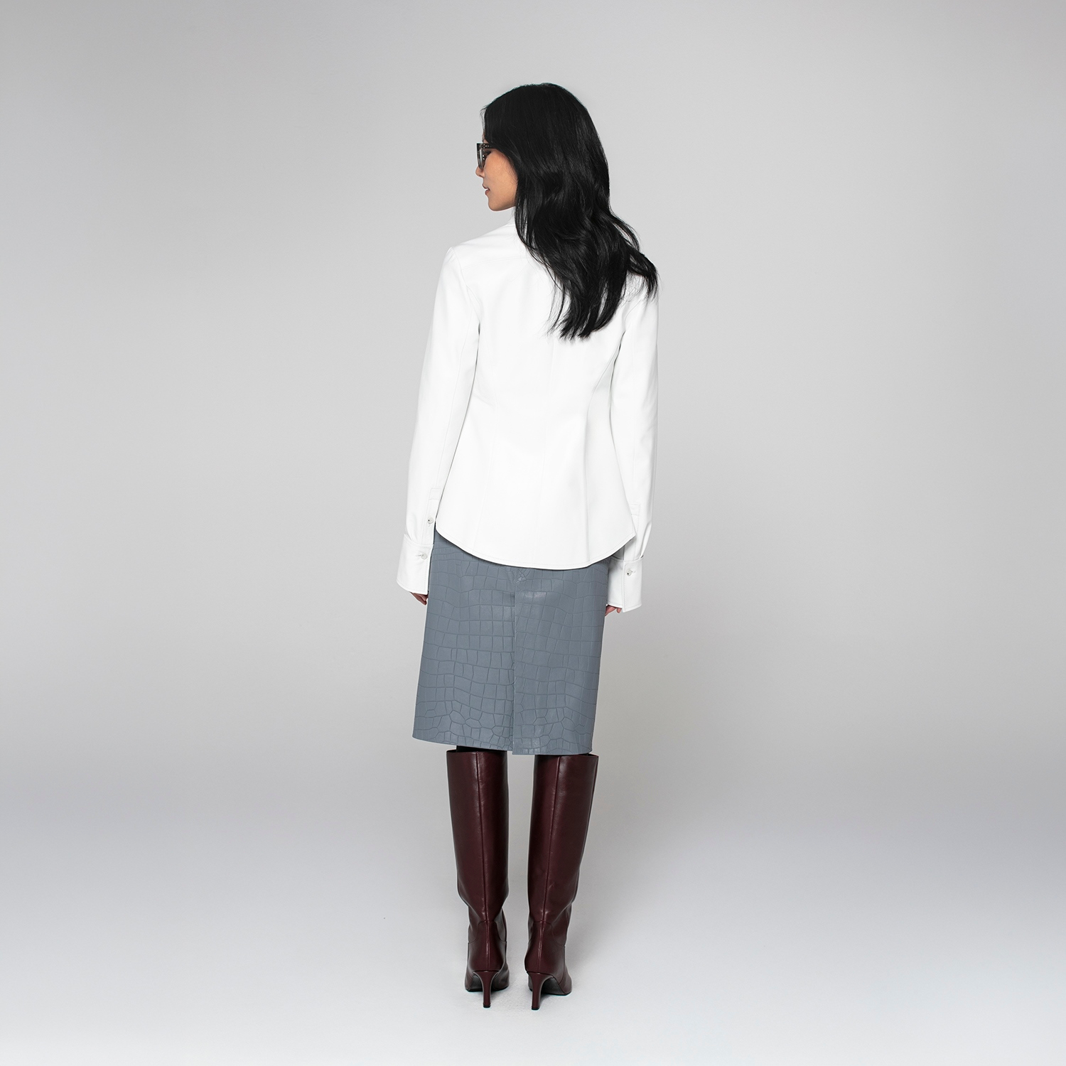 K15230- LEATHER MIDI STRETCH SKIRT