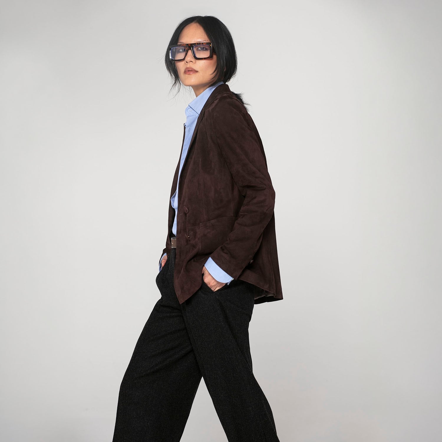 K15262 - LEATHER DOUBLE-BREASTED BLAZER