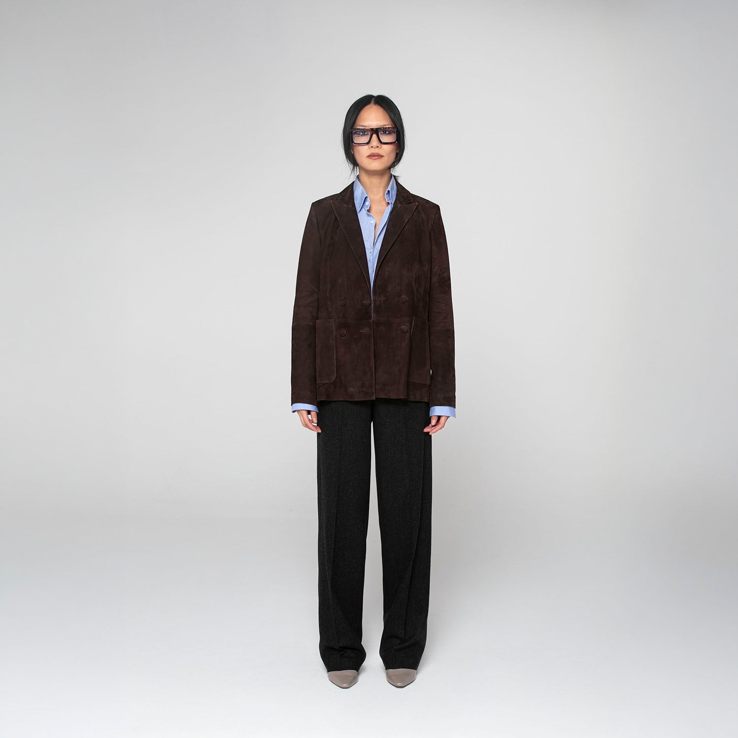K15262 - LEATHER DOUBLE-BREASTED BLAZER