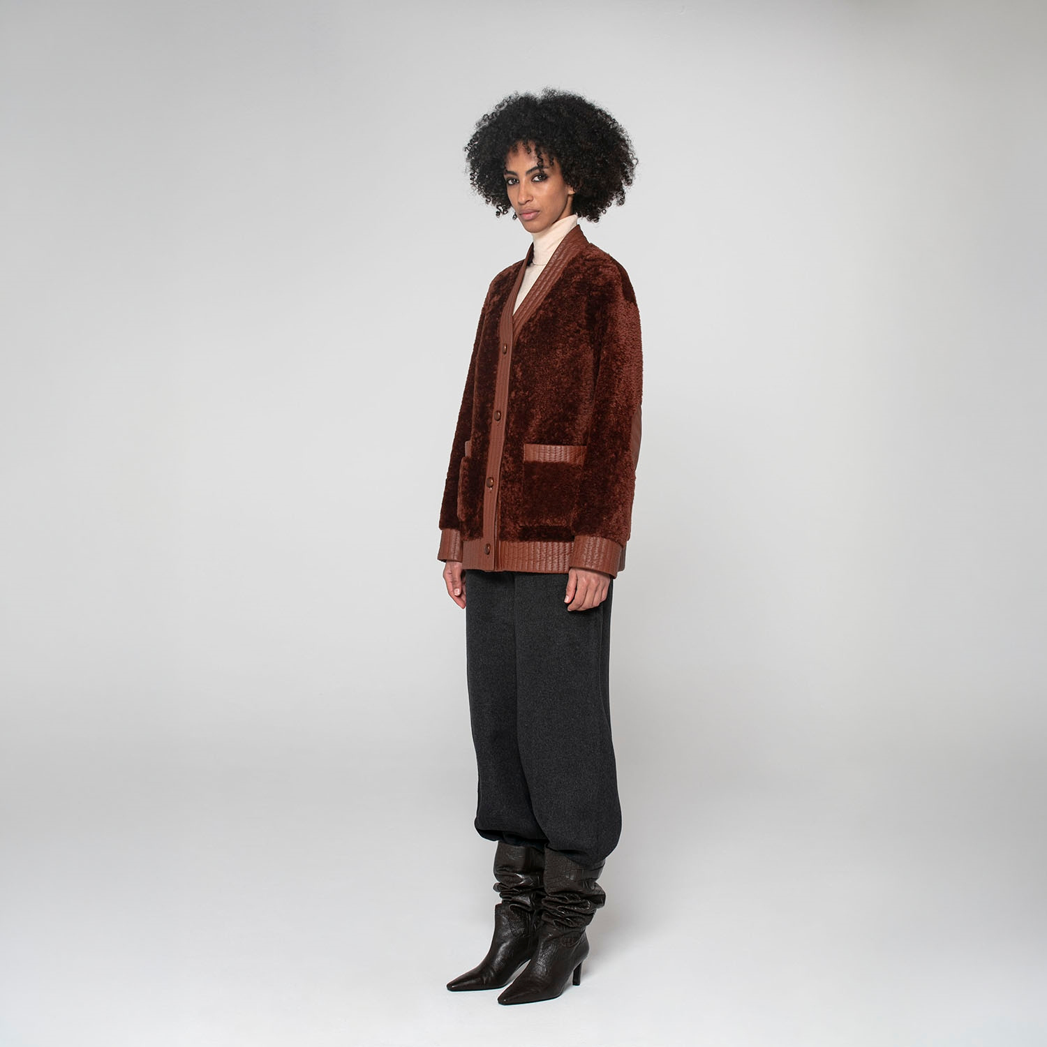 K15293- SHEARLING CARDIGAN JAKET- ALPAKA