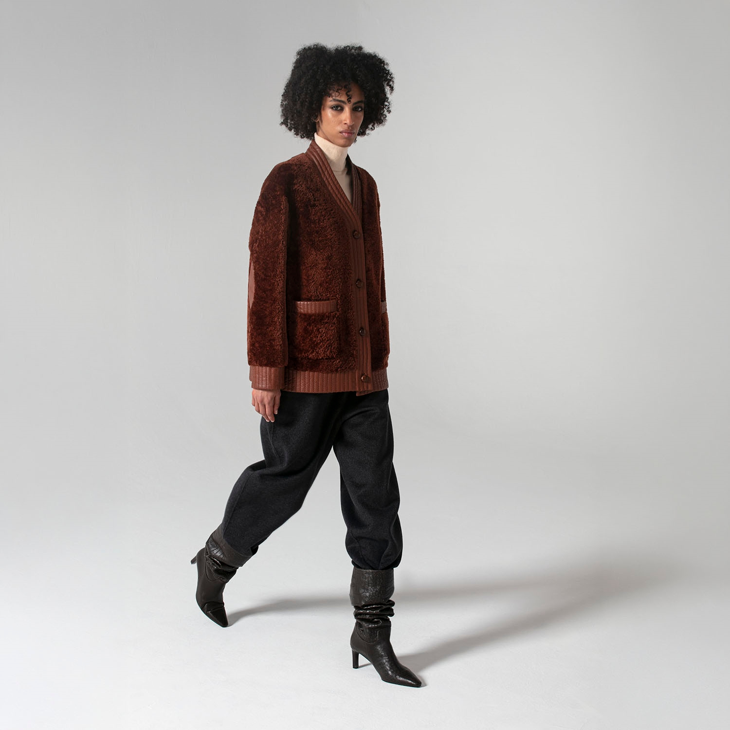 K15293- SHEARLING CARDIGAN JAKET- ALPAKA