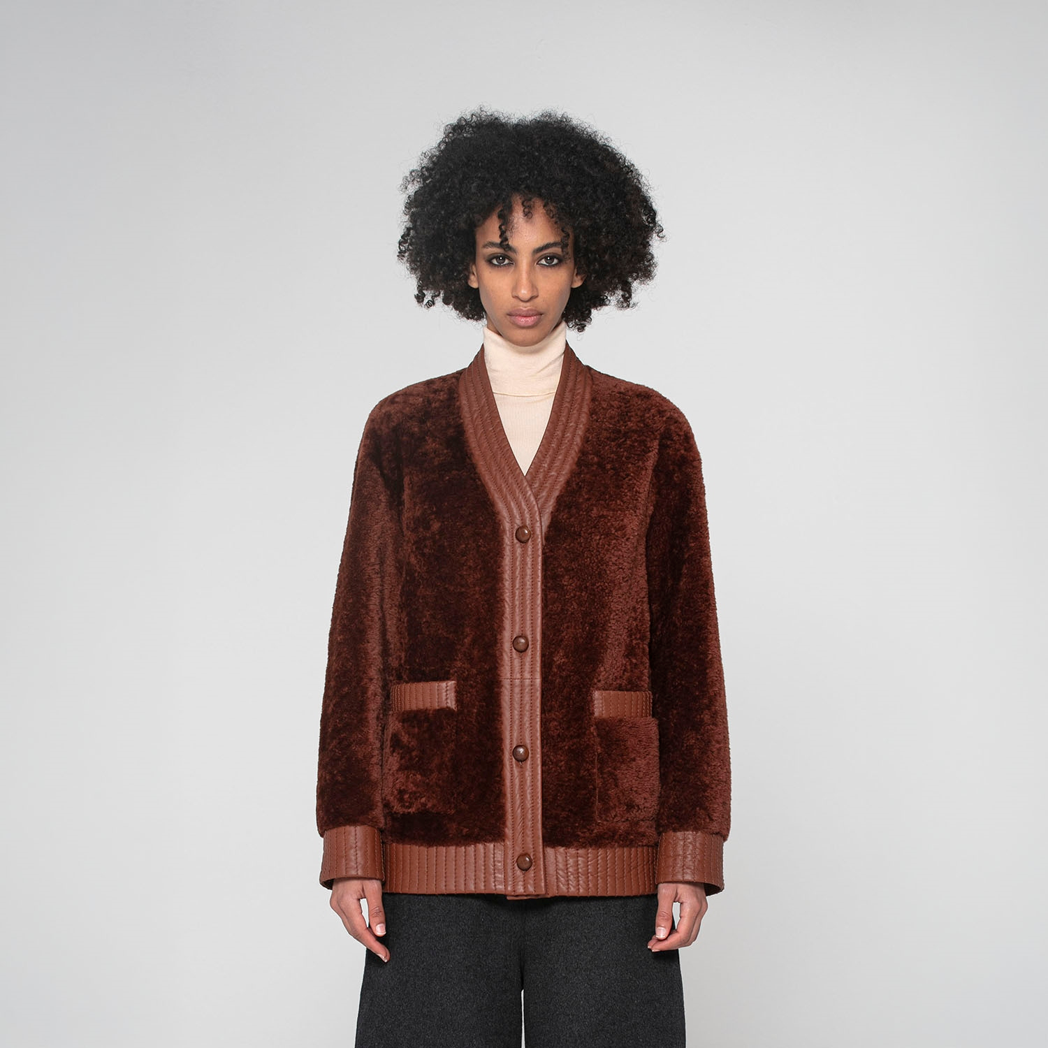 K15293- SHEARLING CARDIGAN JAKET- ALPAKA