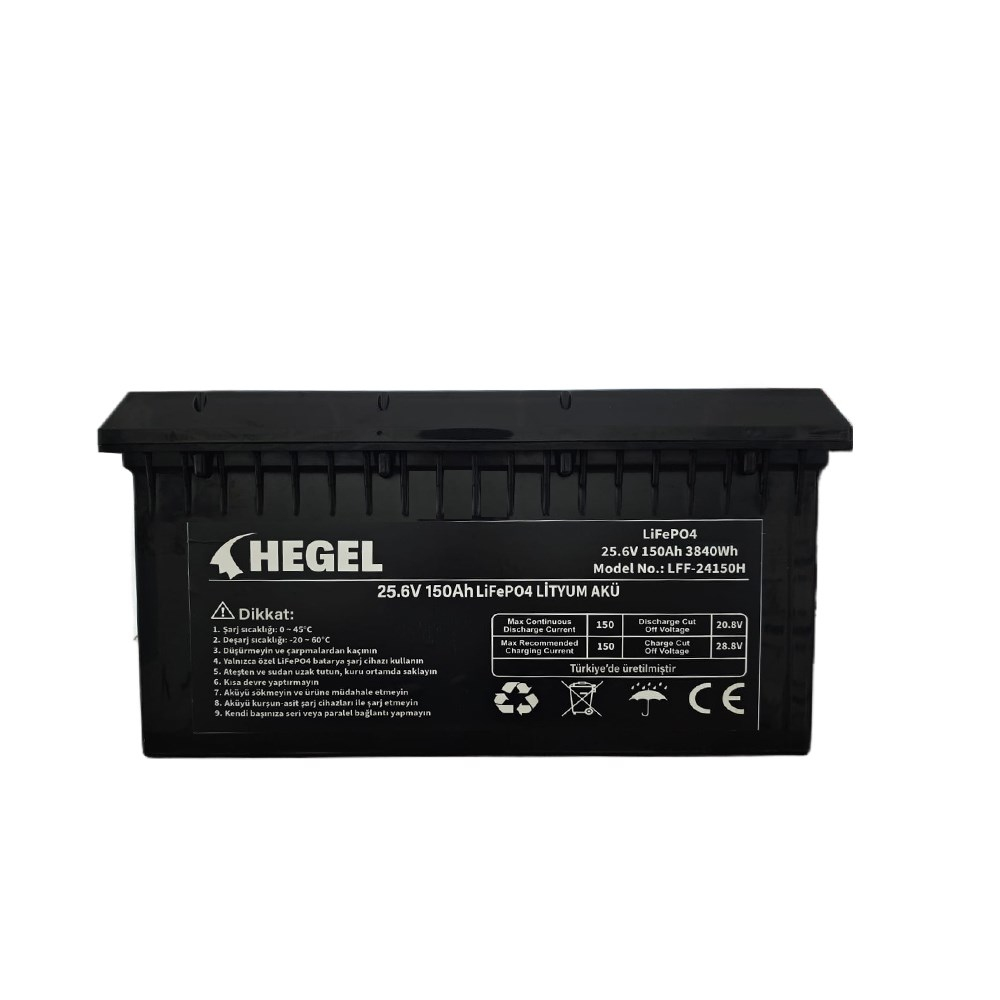 HEGEL LİFEPO4 LİTYUM AKÜ 25.6V 150AH 3840Wh BLUETOOTH'LU