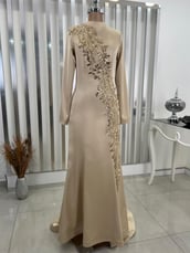 Sea Fish Skirt Hijab Evening Dress Gold
