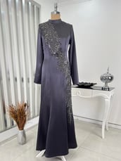 Sea Fish Skirt Hijab Evening Dress Grey