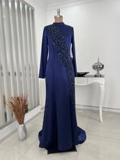 Sea Fish Skirt Hijab Evening Dress Navy Blue