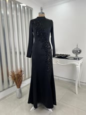 Sea Fish Skirt Hijab Evening Dress Black
