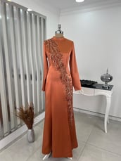 Sea Fish Skirt Hijab Evening Dress Cinnamon