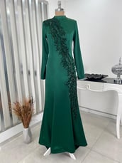 Sea Fish Skirt Hijab Evening Dress Emerald