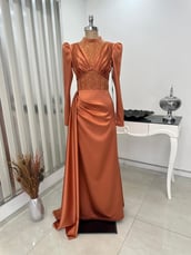 Güler Balık Etek Tesettür Abiye Turuncu